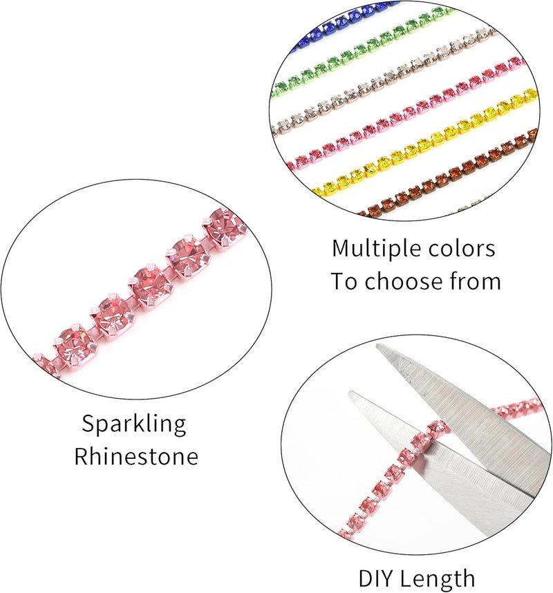 Rytenz 10 Yards 3 MM Rhinestone Chain Trim Crystal Rhinestone Close Chain Trim for Sewing Crafts, DIY Decoration, Jewelry, Clothing, Shoes (Light Pink, 3MM) - Image 3